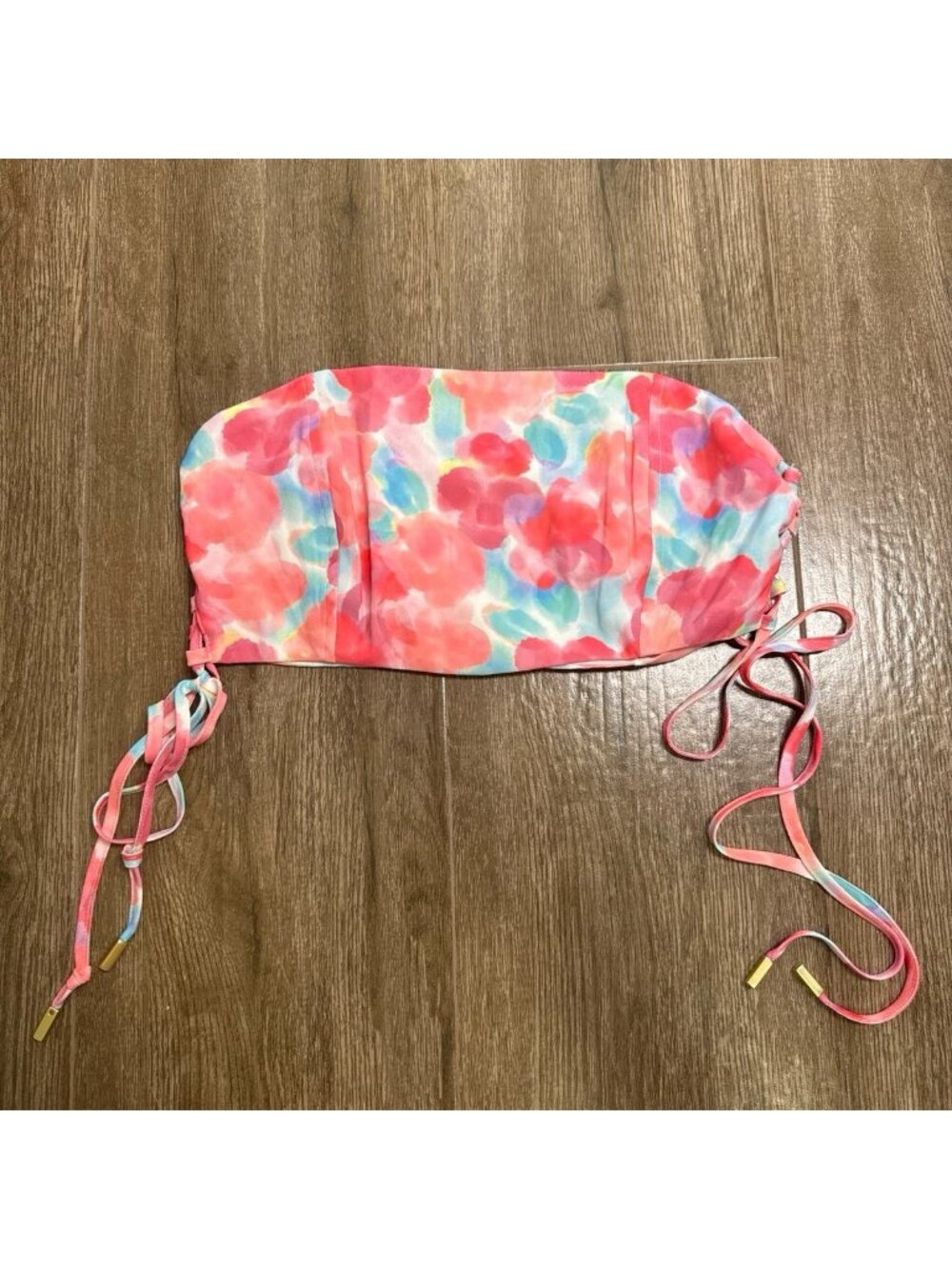 HELLO MOLLY Watercolors print strapless bandeau crop top lace sides M size